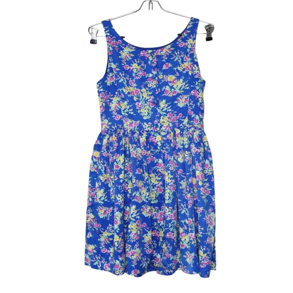 Polo Ralph Lauren Girl's Sz 14 Blue Yellow Pink Flowers Fit Flare Dress Lined EU